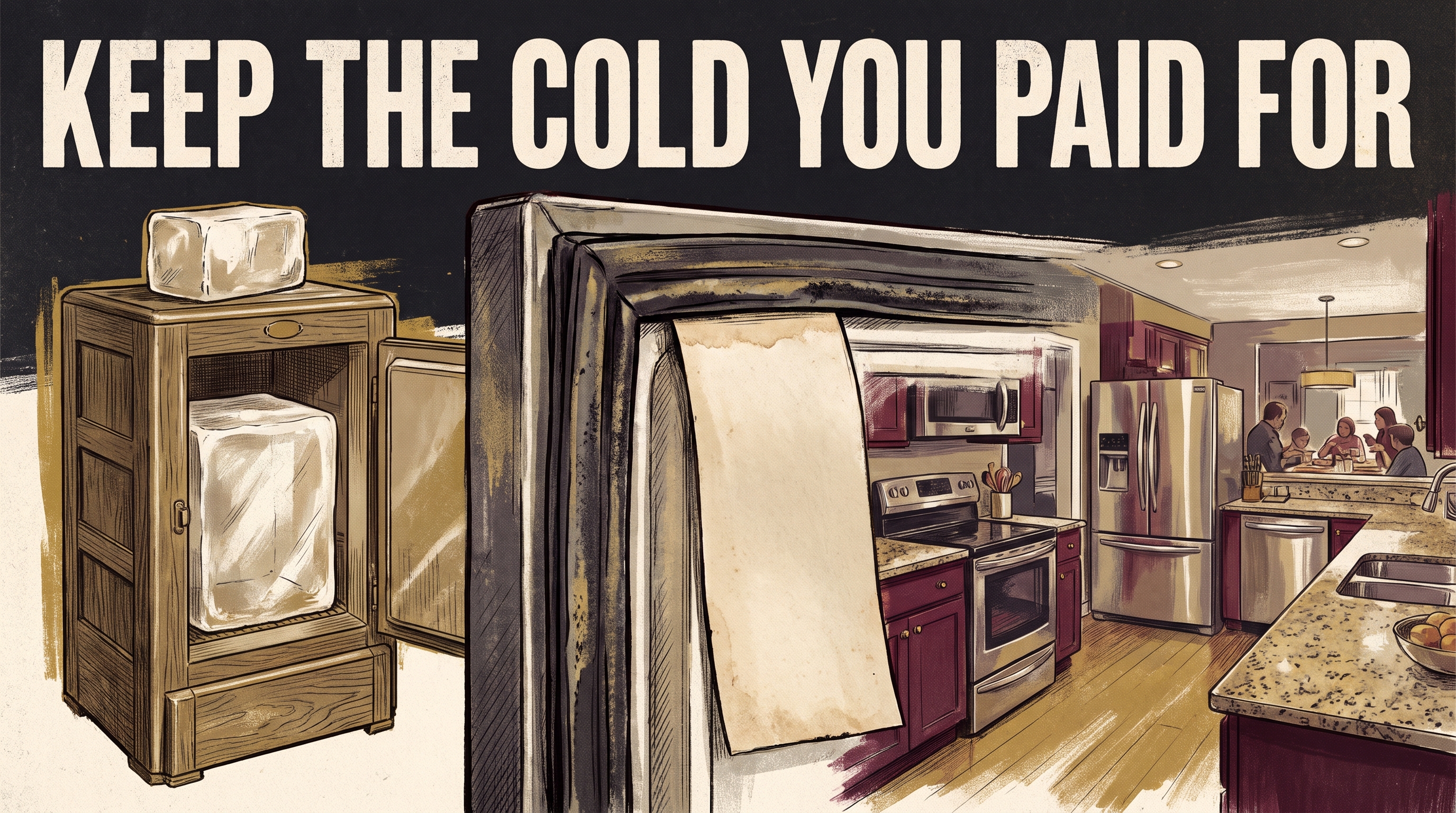 Illustrated poster about keeping cold air inside the fridge.
