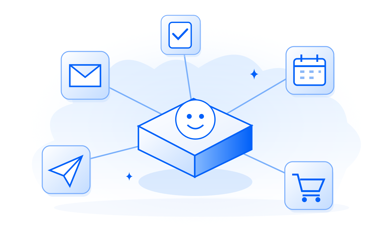 An agent hub linked to email, calendar, travel, shopping and completed tasks.