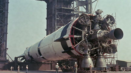 Saturn V rocket on the launch pad during testing
