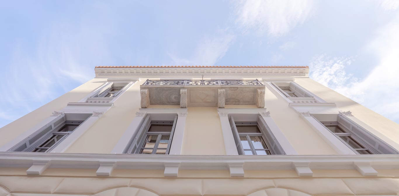 Restored neoclassical facade of Monument Hotel Athens