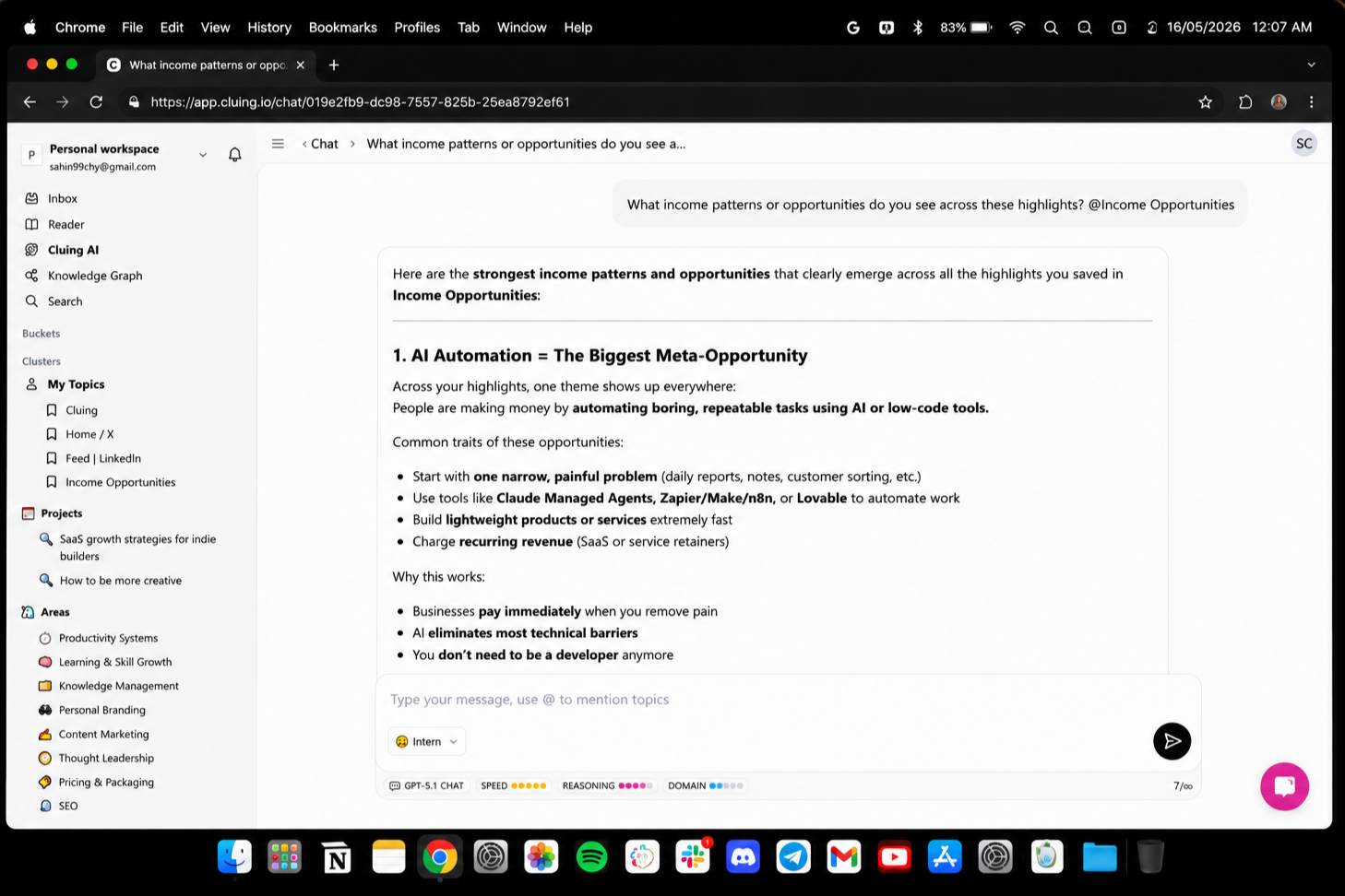 AI summary of top income opportunity themes from saved highlights