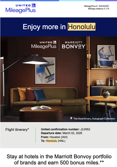United trip planning email