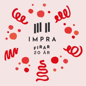 Impra firar 20 år, rosa affisch med röda konfetti