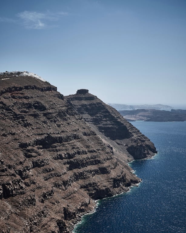 Volcanic cliffs and the Aegean Sea on Santorini