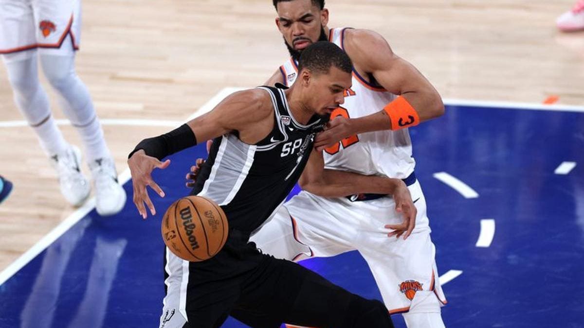 Victor Wembanyama scoring against New York Knicks at Madison Square Garden during 2026 NBA Finals Game 3