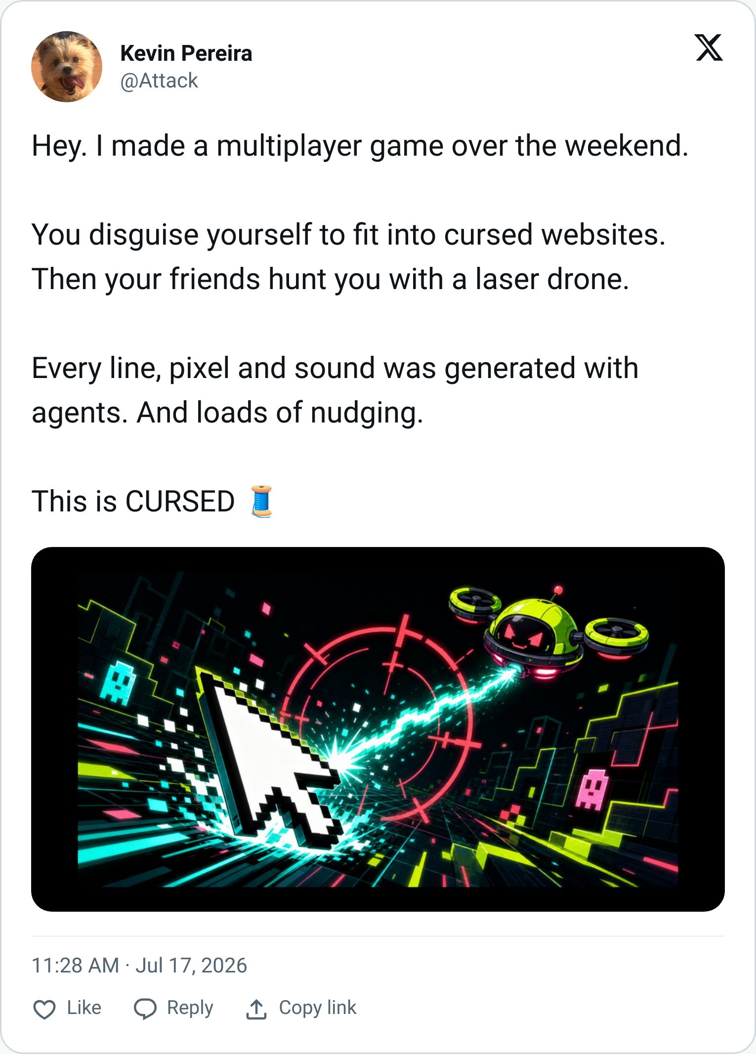 Kevin Pereira tweet announcing the CURSED game