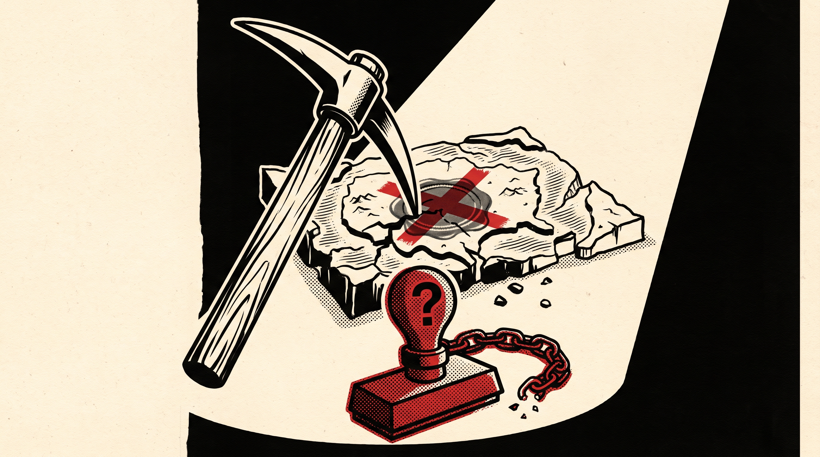 Poster illustration for the issue: The Government Rarely Checks Who Mines Your Land