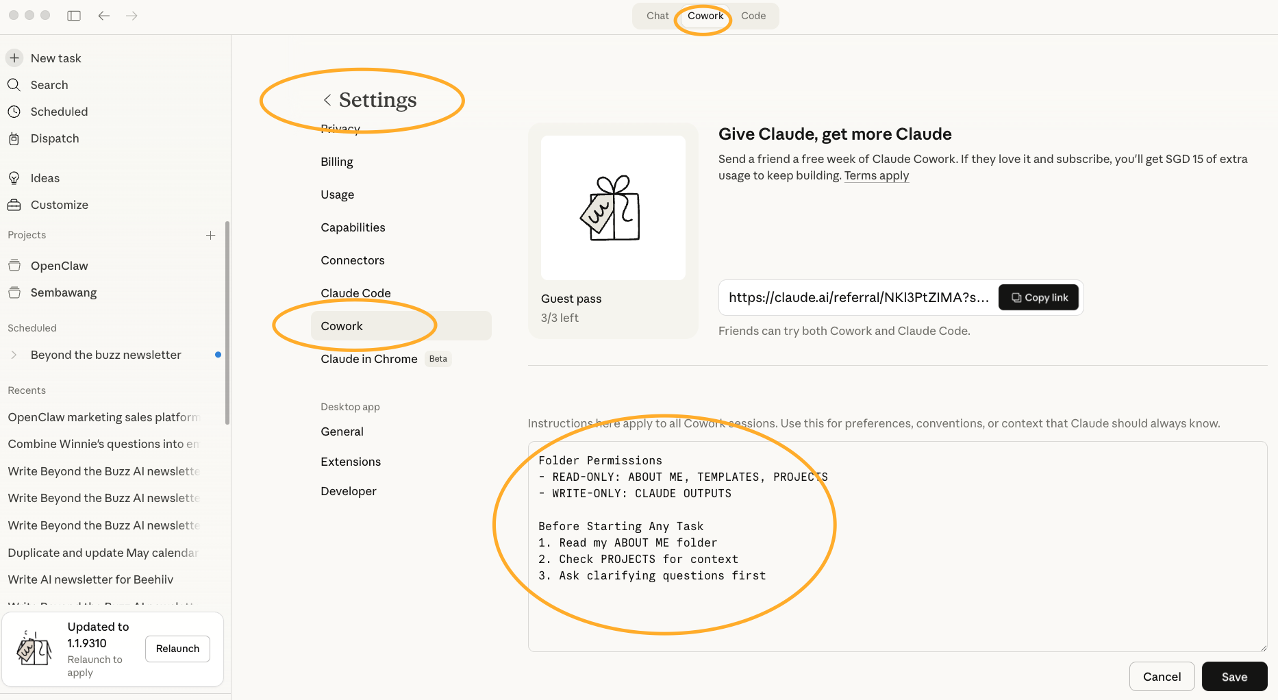 Global Instructions settings