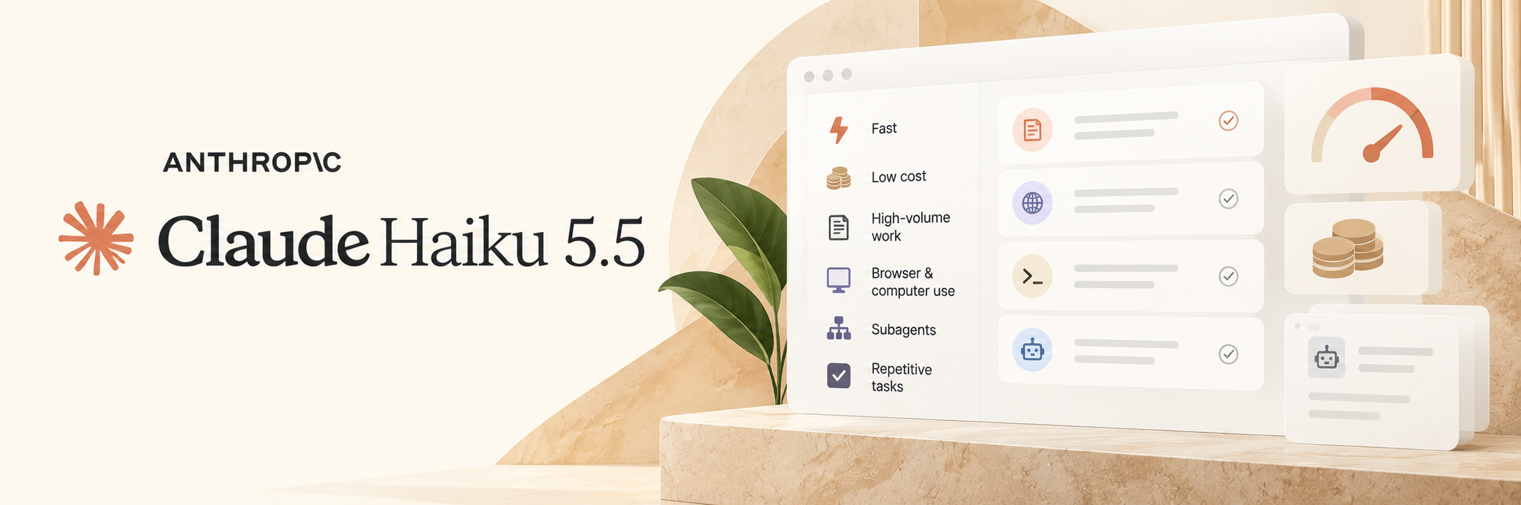 Claude Haiku 5.5 banner showing fast, low-cost AI work and browser tools; read Anthropic's announcement