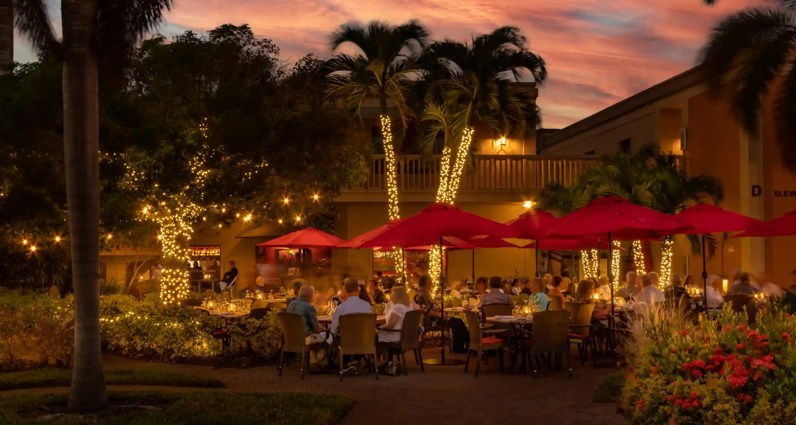 Courtyard dining at Alexander’s Garden Restaurant in Naples