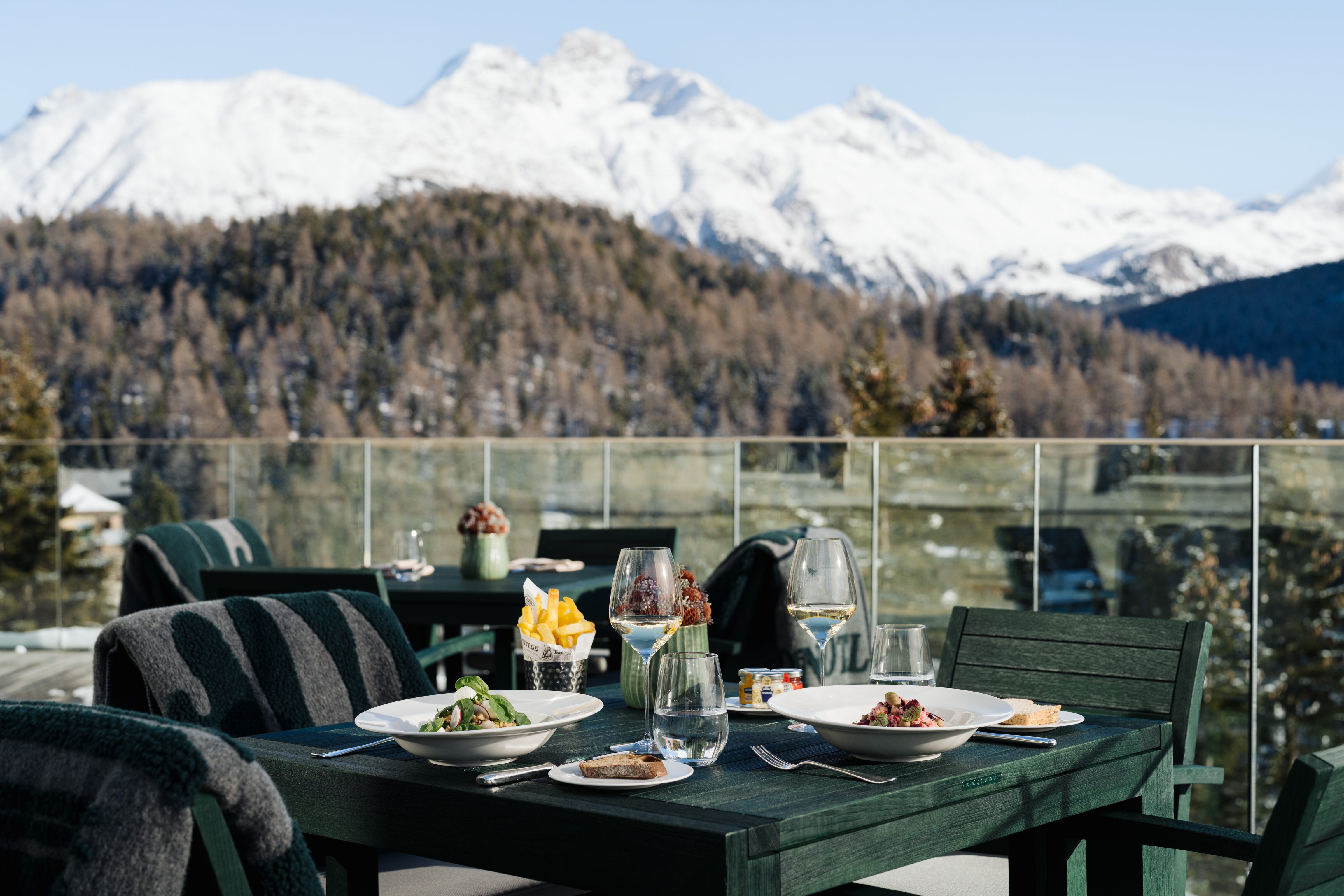Lunch table on the Carlton Hotel’s mountain-view terrace