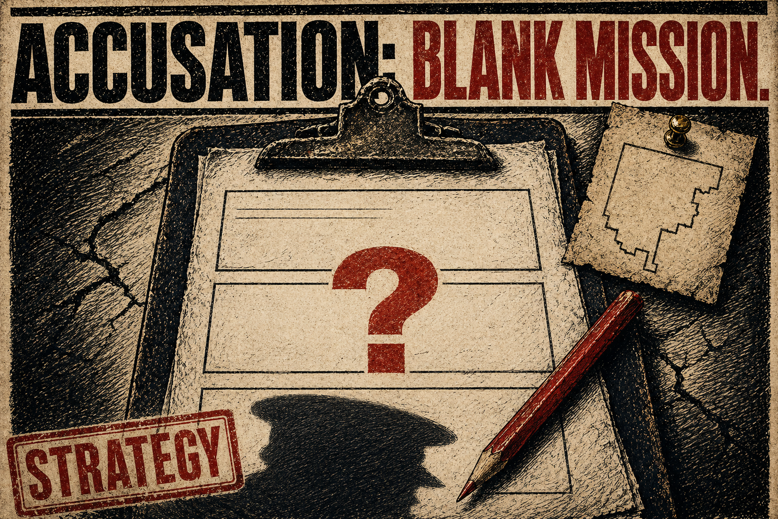 A mission clipboard shows blank fields for objective, authority, and exit beside an AZ-6 outline and veteran cap.