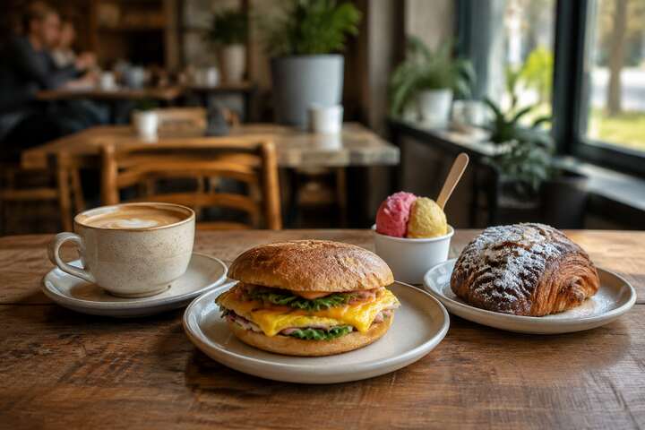 Coffee, a breakfast sandwich, fresh baking and gelato at a Tsawwassen neighbourhood cafe