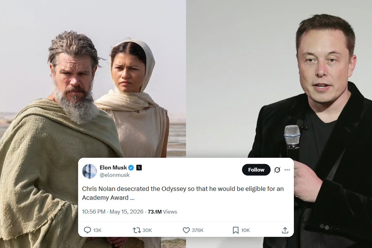 The Odyssey film characters alongside Elon Musk and his X post