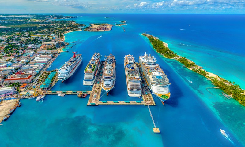 Large cruise ship sailing across the ocean