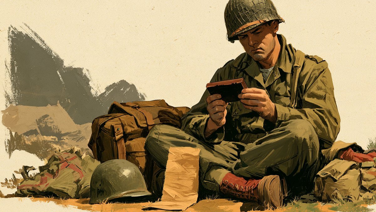 Soldier inspecting a ration bar