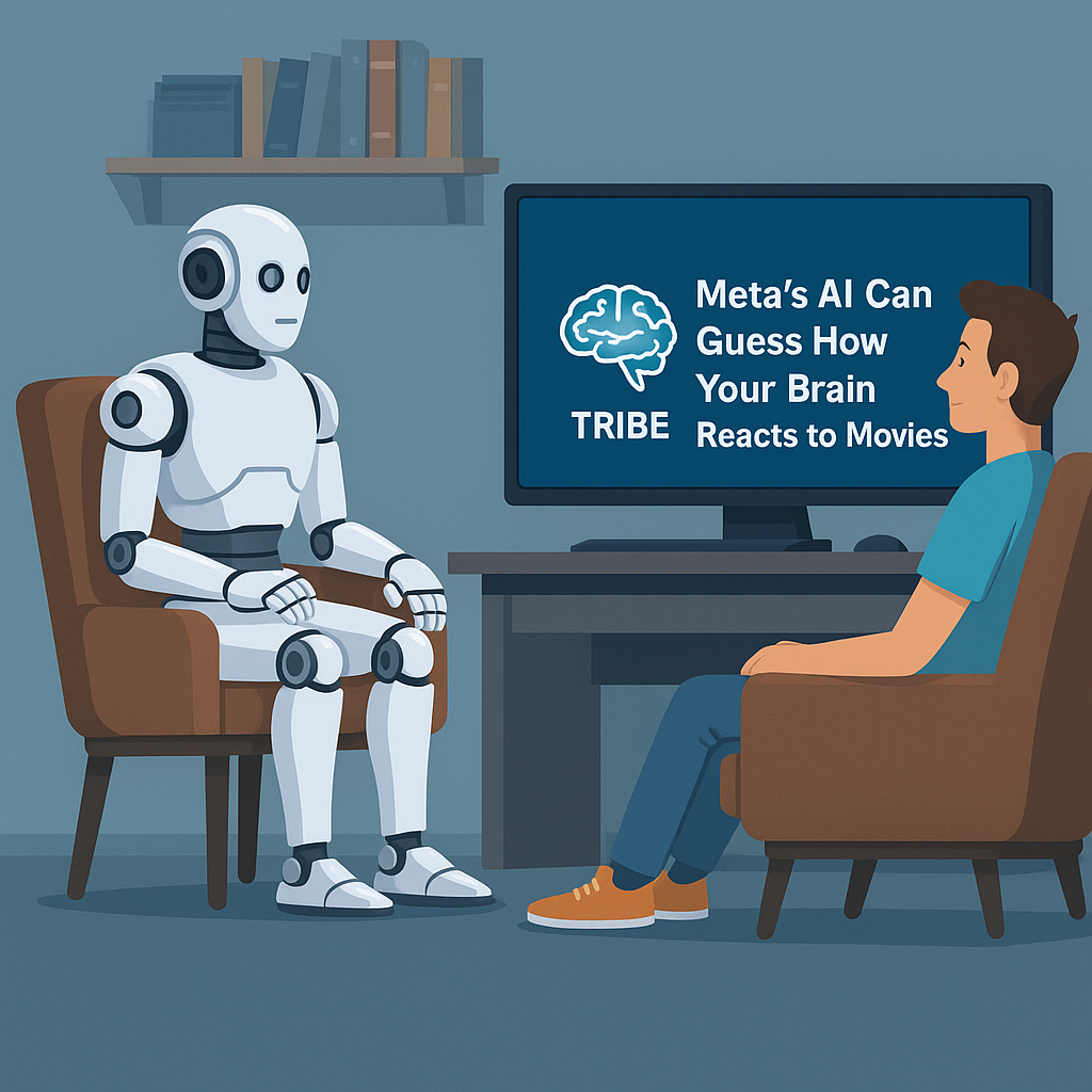 Illustration of Meta's TRIBE AI predicting brain reactions to movies