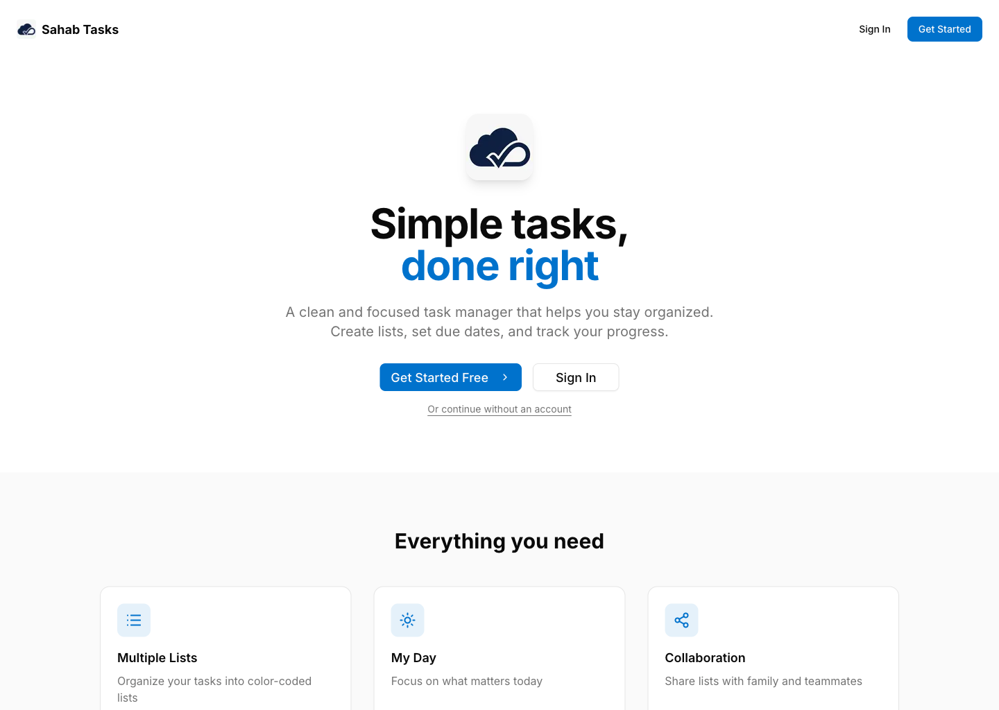 Sahab Tasks running in the browser, simple task management by Sahab Solutions