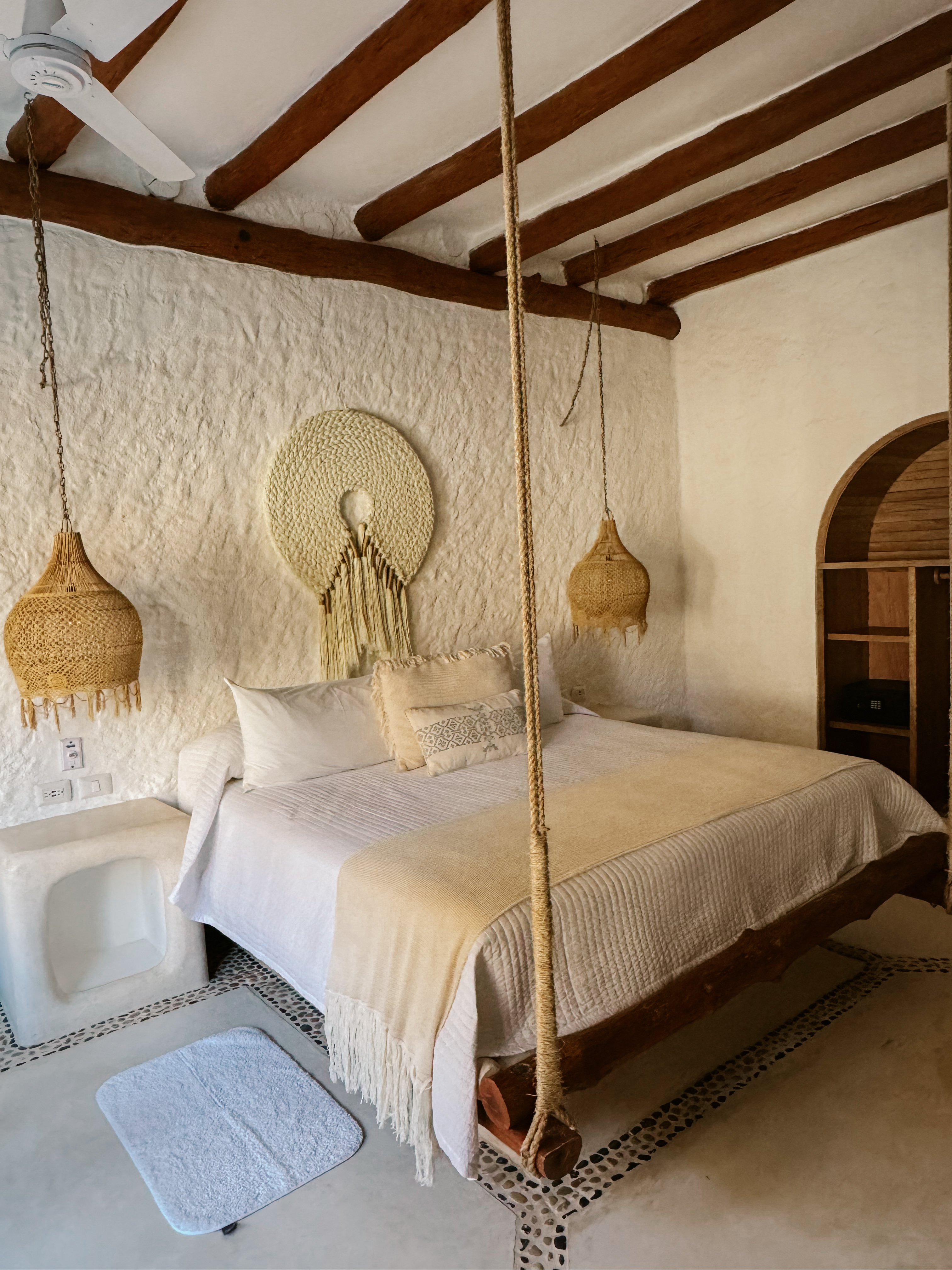 A locally styled guest room at Casa Las Tortugas
