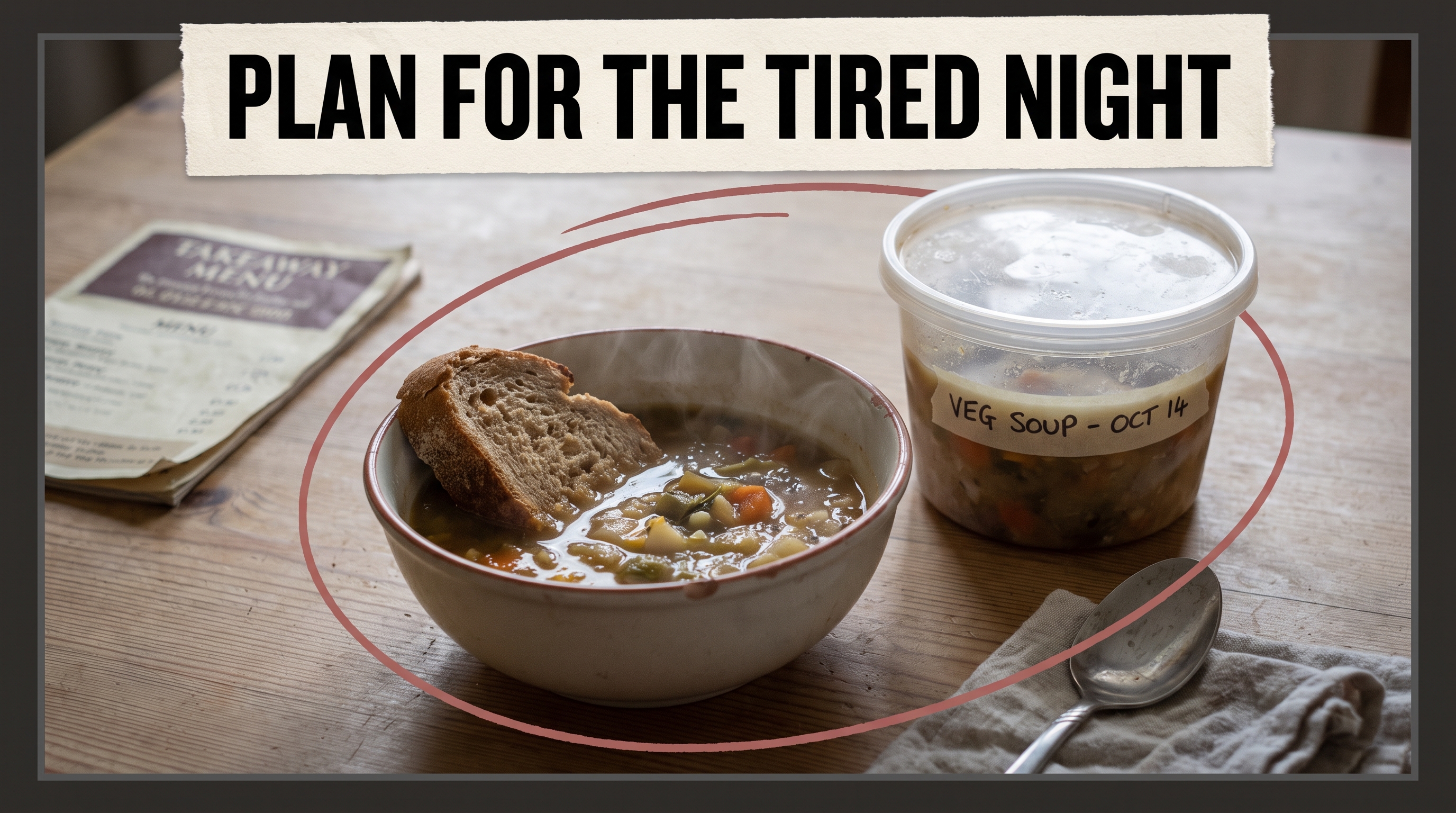 Illustration: an easy meal and a spare freezer portion for a tired night.