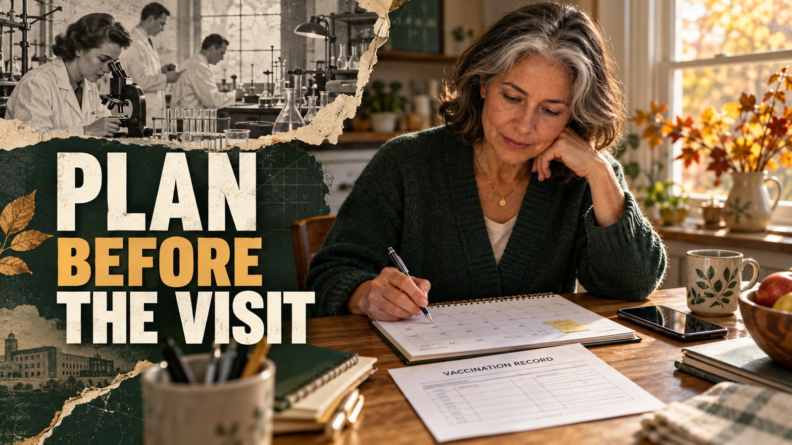 Illustrative documentary collage: PLAN BEFORE THE VISIT