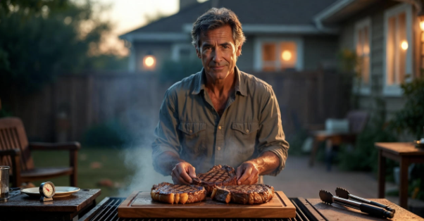 Steak resting uncovered after grilling