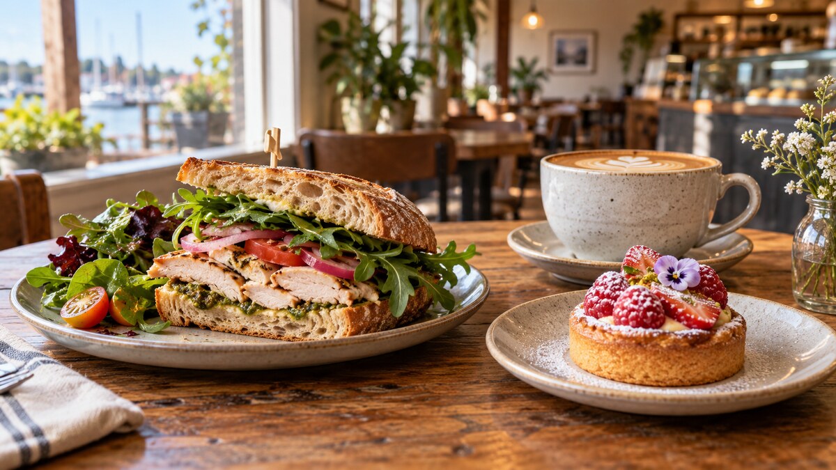 Handcrafted sandwich and house-made dessert at Cafe de Gourmet in Ladner, Delta BC