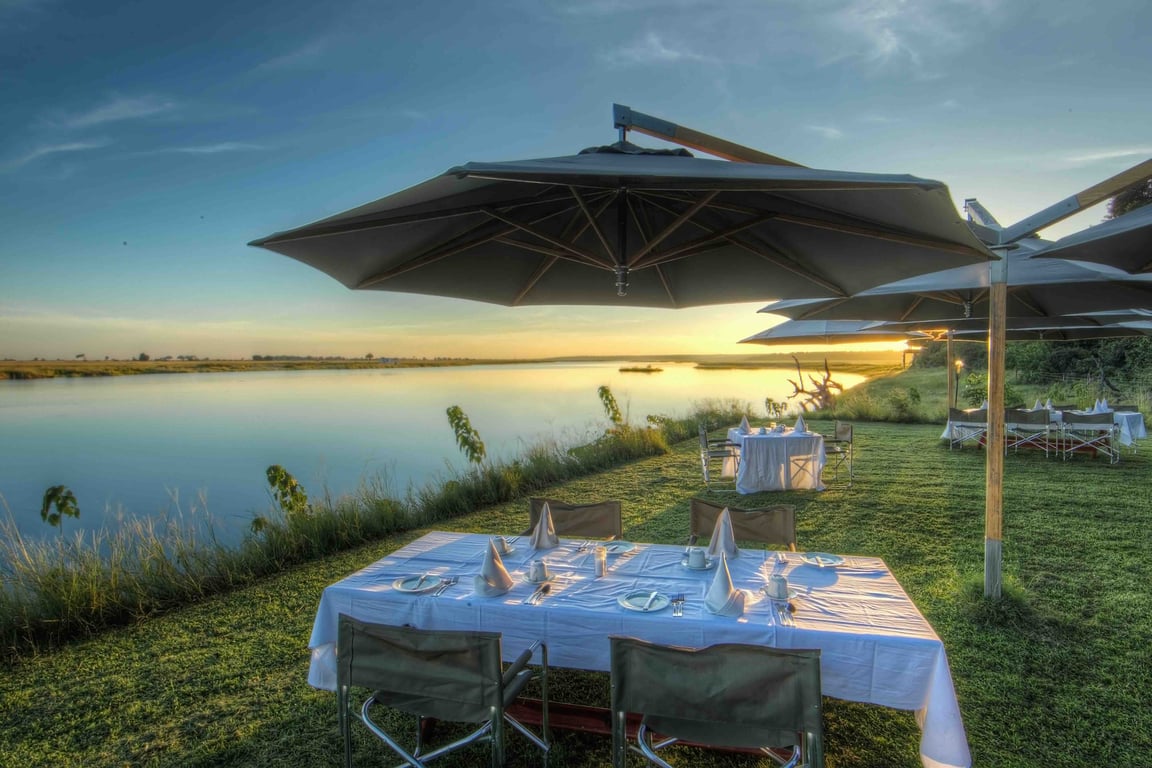 Riverside dining table at Chobe Game Lodge