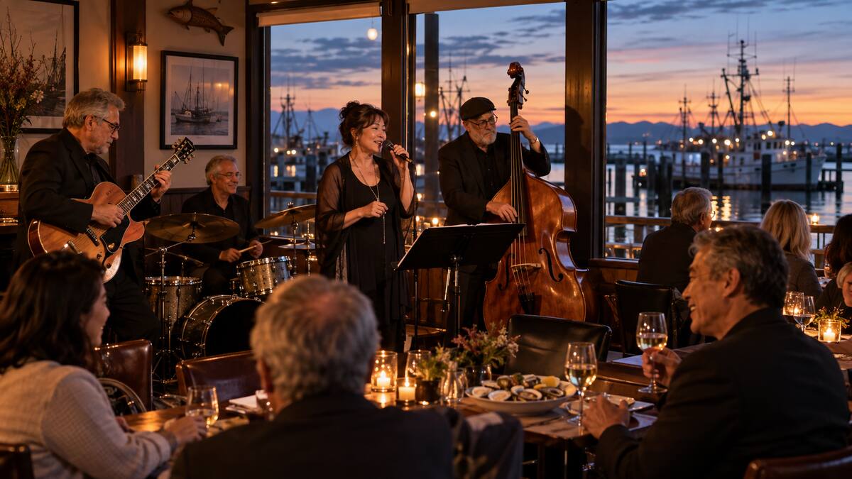 A live band performing in a waterfront restaurant in Steveston Richmond British Columbia