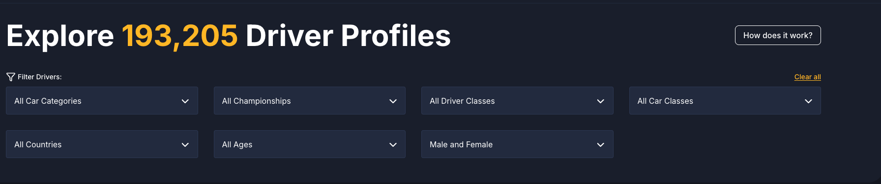 Driver search filters on DriverDB