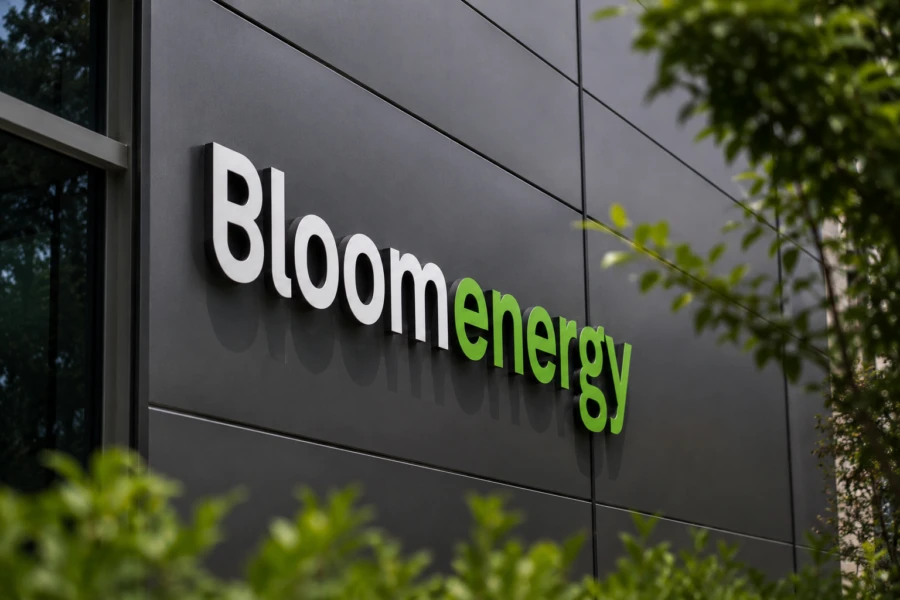 Bloom Energy logo on a company building