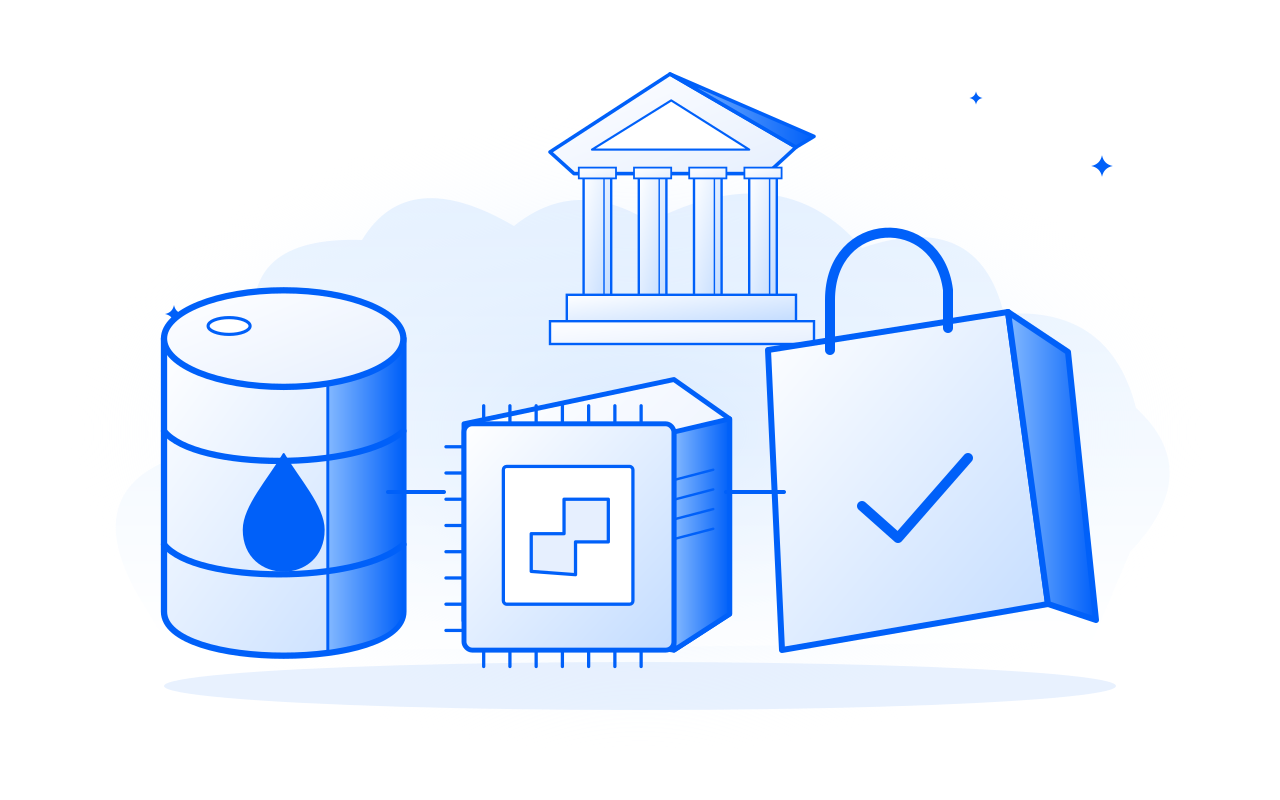 Oil, capital, consumer spending and AI shown as four linked market forces.