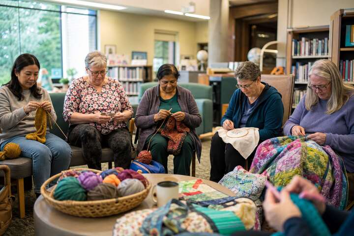 Local makers knitting and crocheting together at George Mackie Library in North Delta BC
