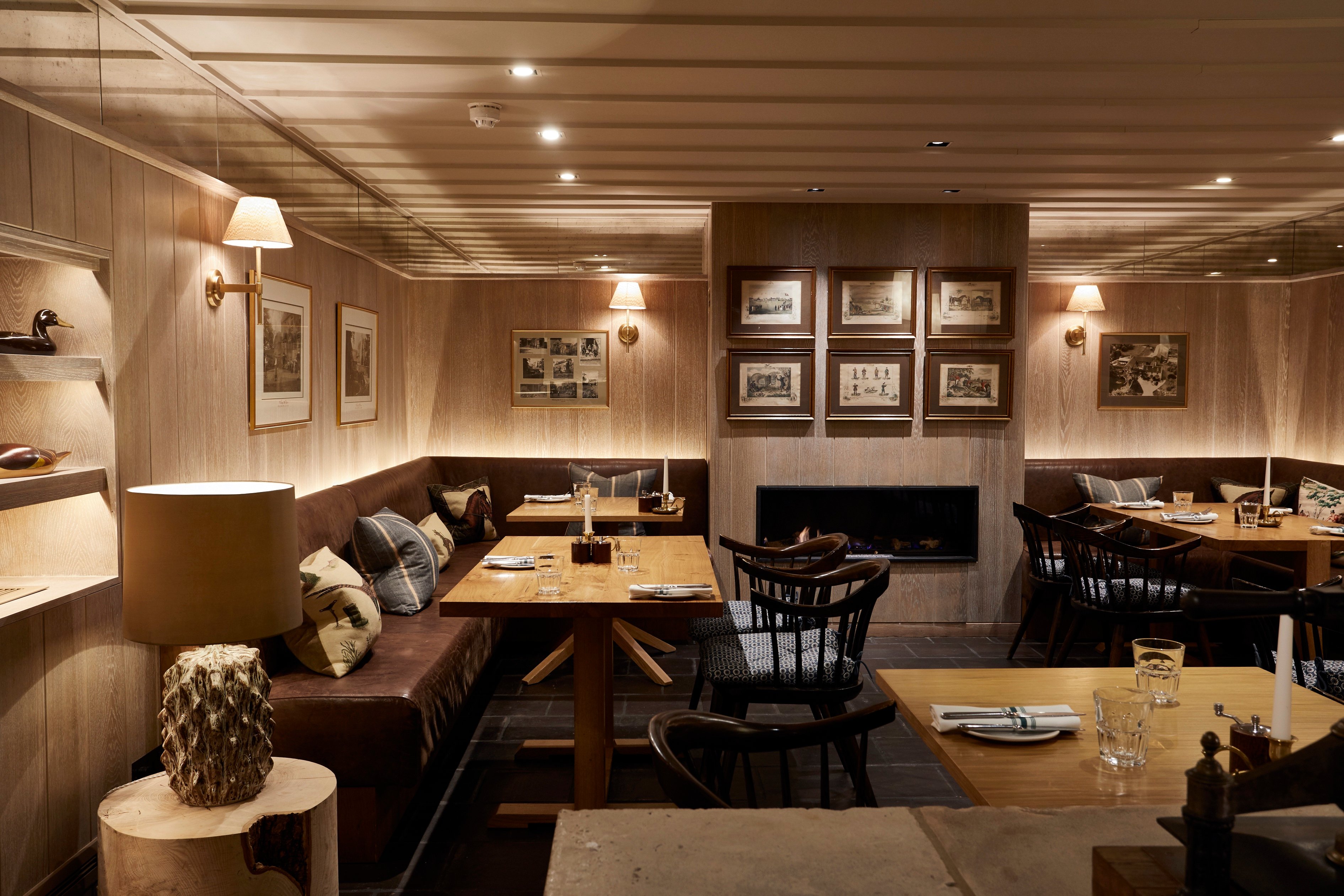 Wood-paneled dining room at Dormy House