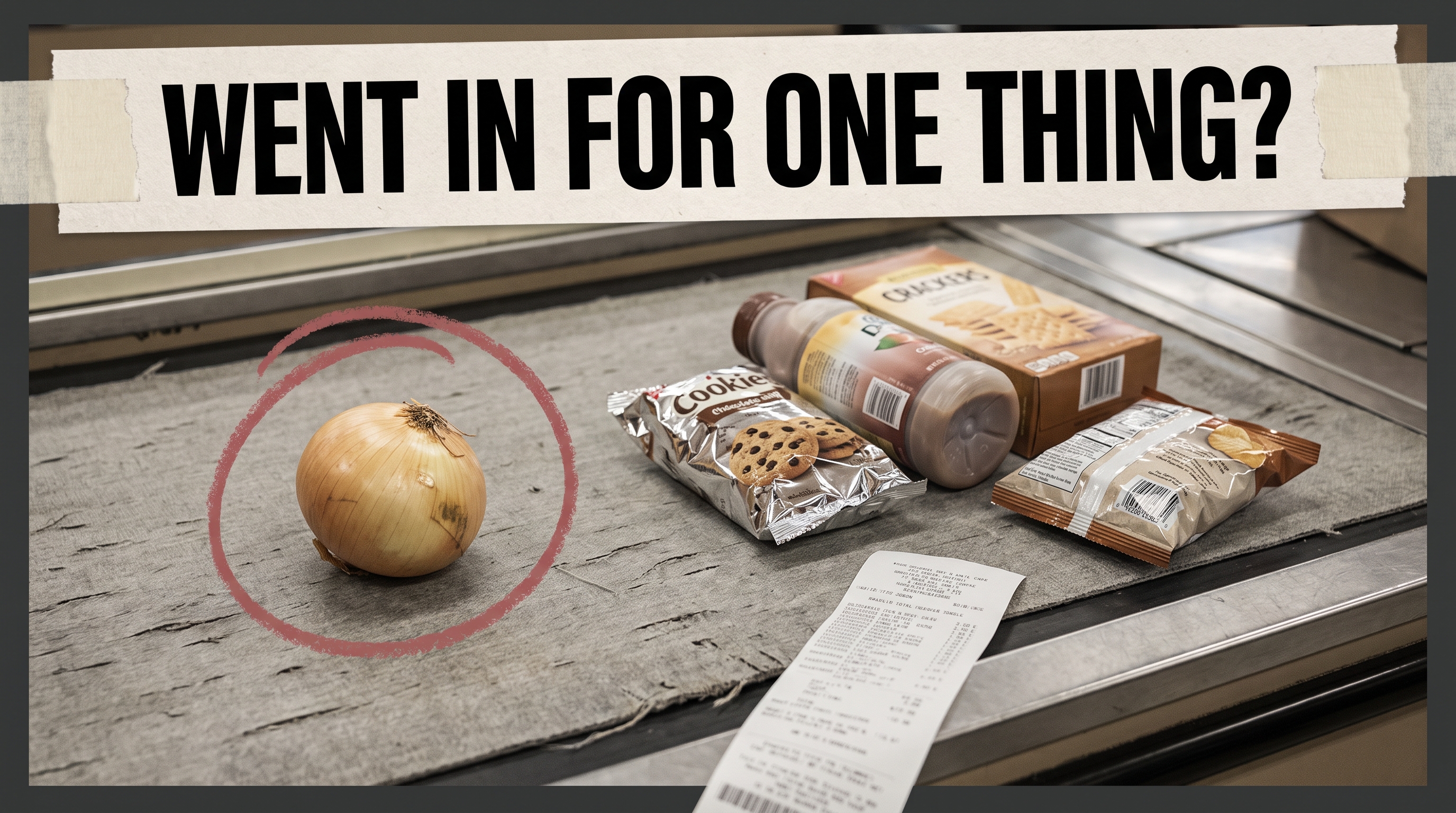 Illustration: the one onion needed beside several extra checkout purchases.