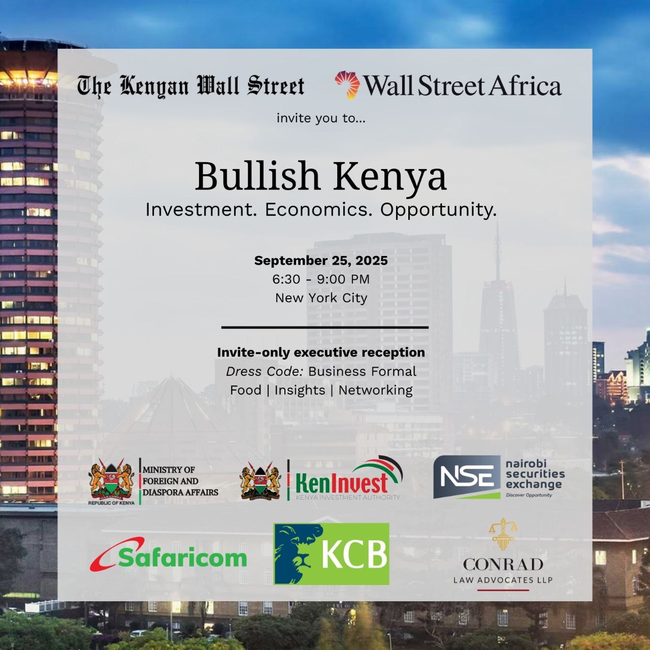 The Kenyan Wall Street to Host Inaugural 'Bullish Kenya' Event in New York City