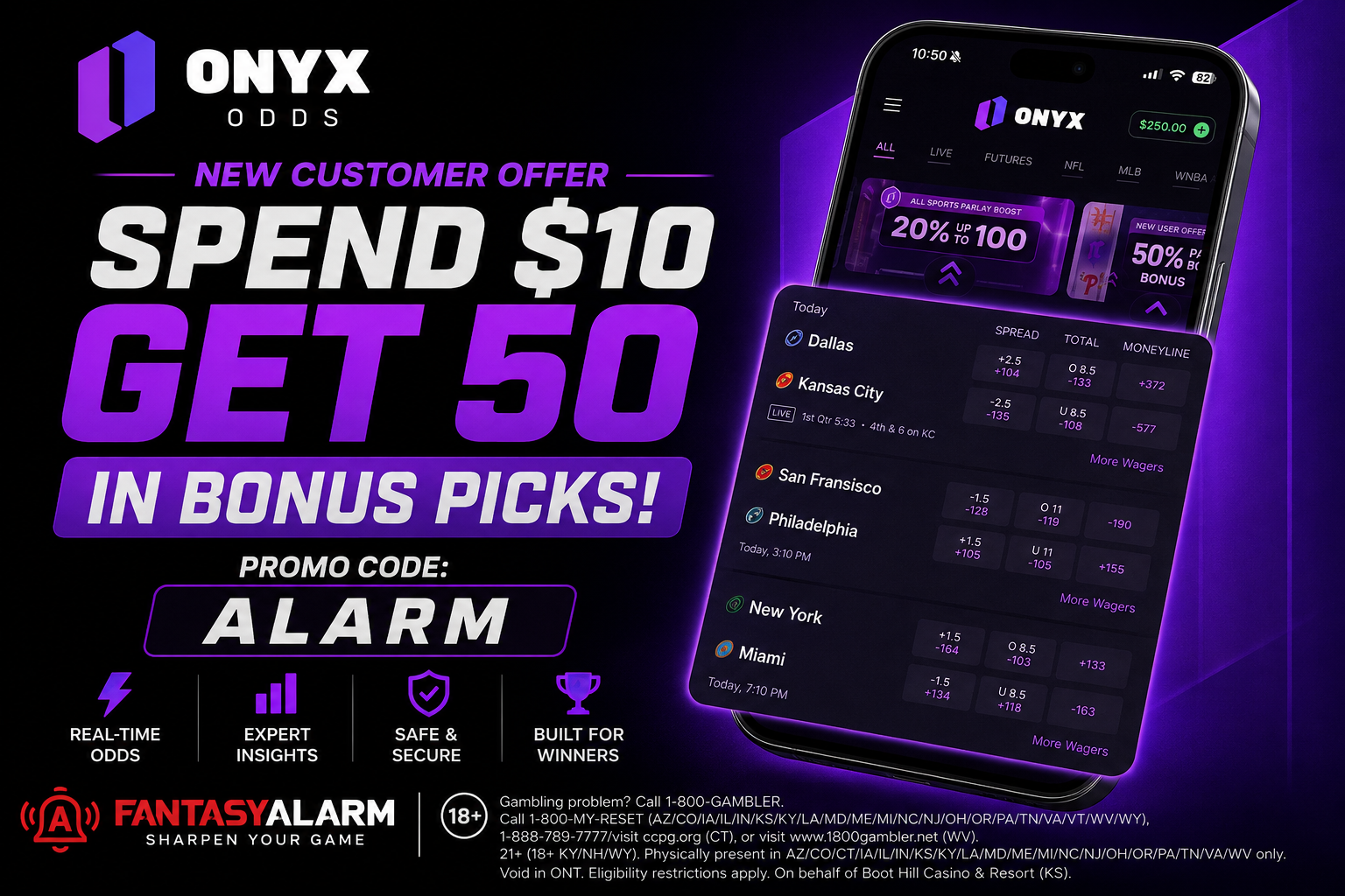 Onyx Odds - use promo code ALARM