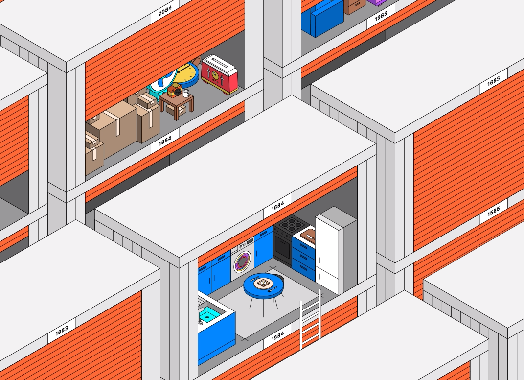 Rows of self-storage units