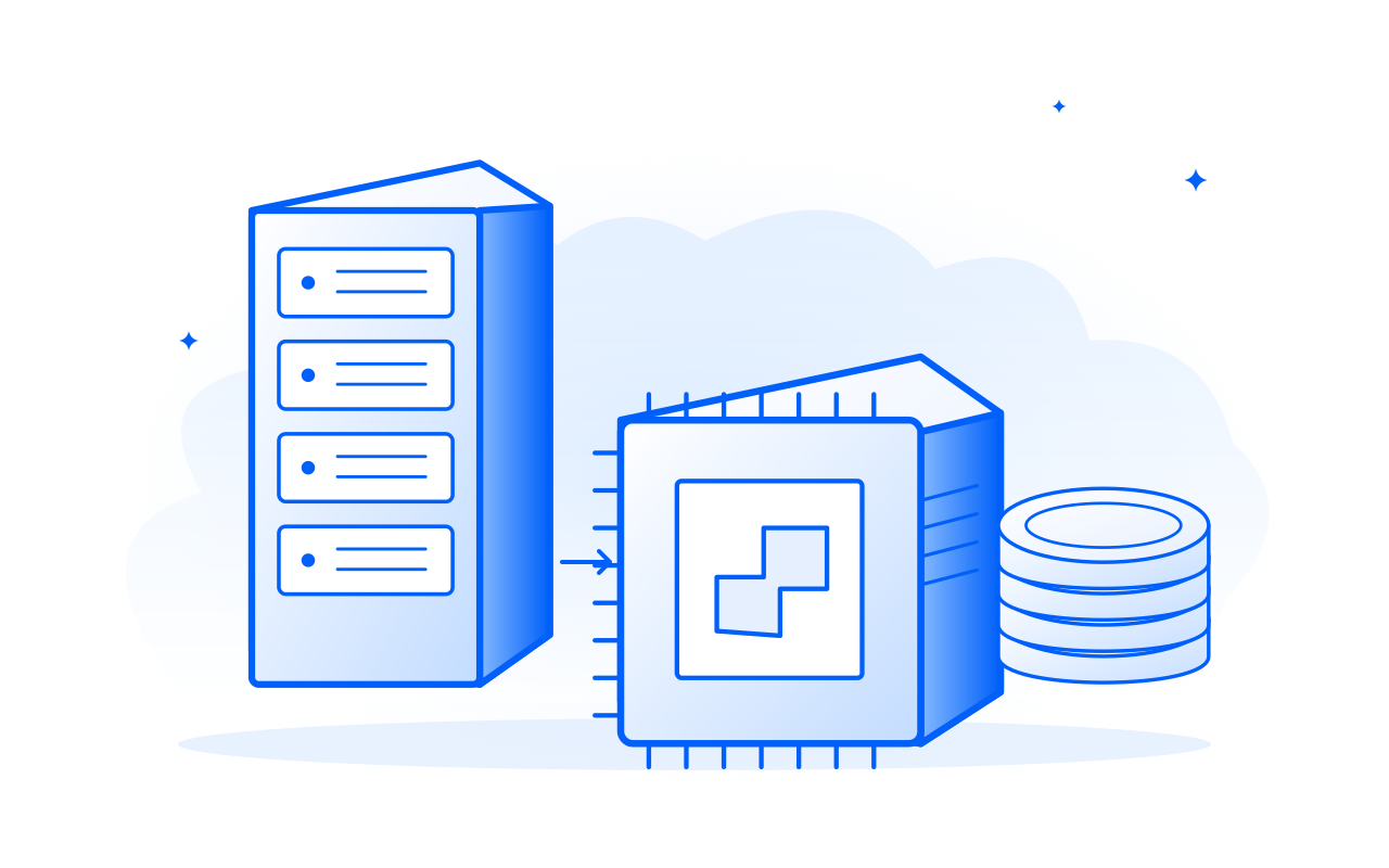 Server infrastructure, a processor and capital. Conceptual illustration.