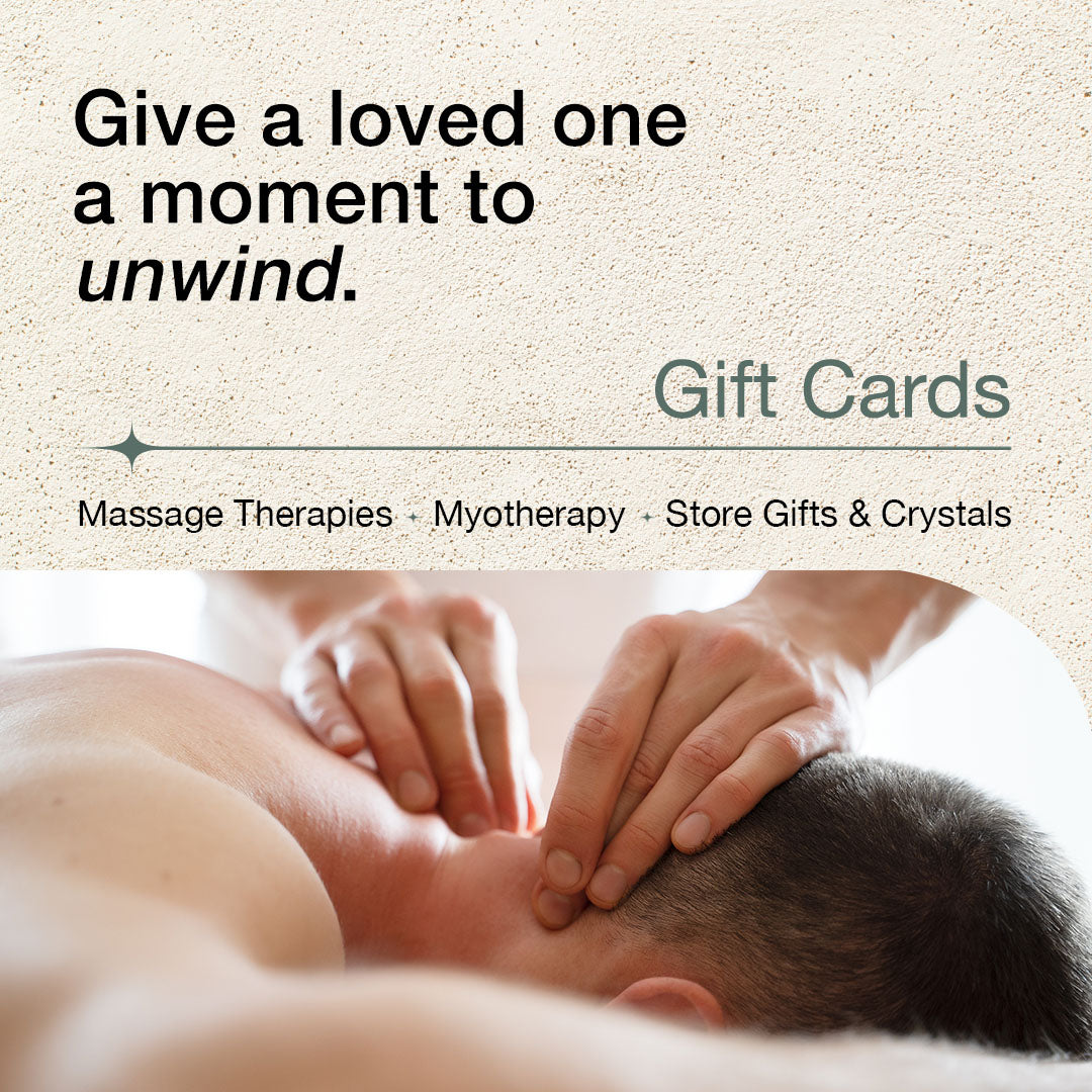 Soul Universe gift card: a neck and shoulder massage under the words 'Give a loved one a moment to unwind'