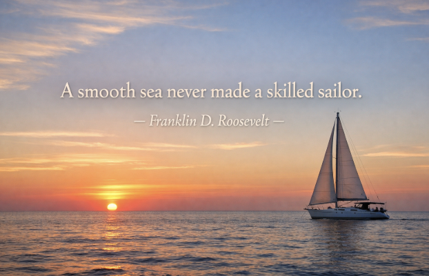 Quote image: A smooth sea never made a skilled sailor. Franklin D. Roosevelt