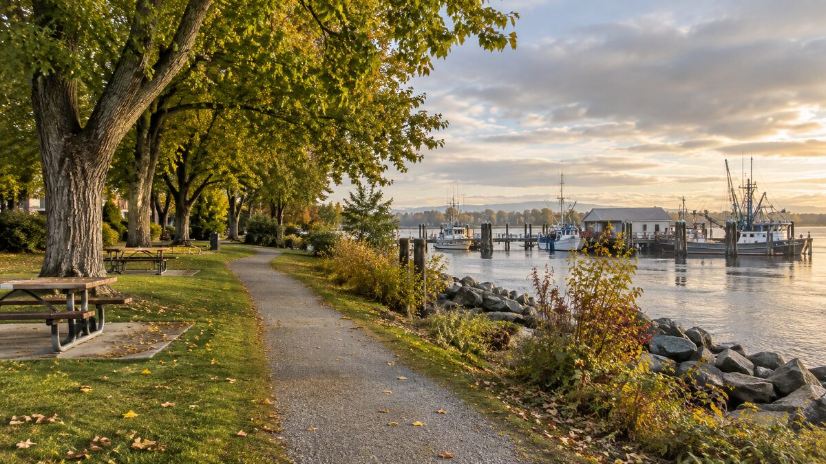 Ladner Harbour Park waterfront trail in Delta BC