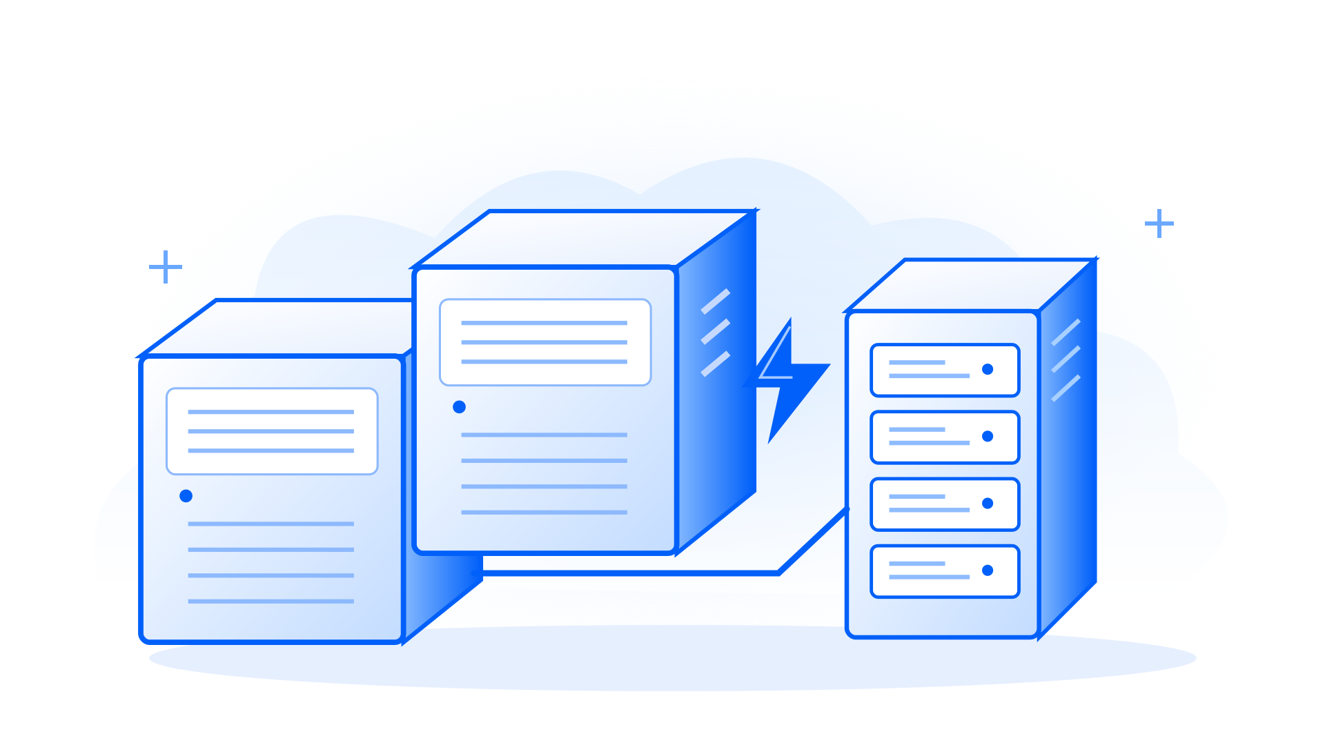 Conceptual blue-line illustration supporting BLOOM ENERGY: WHERE THE STORY BECOMES COMMERCIAL.