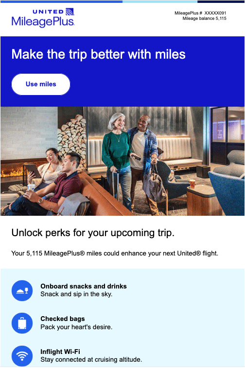 United miles engagement email
