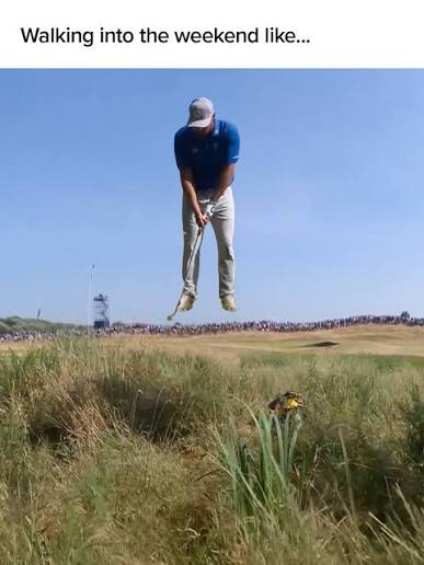 Golfer leaping above the Birkdale fescue - walking into the weekend like
