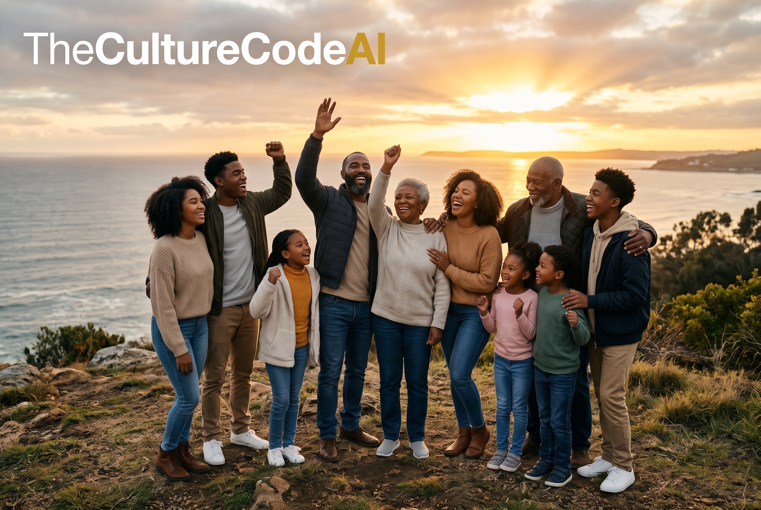 The Culture Code AI | Black Americans looking toward a bright victorious horizon at sunrise