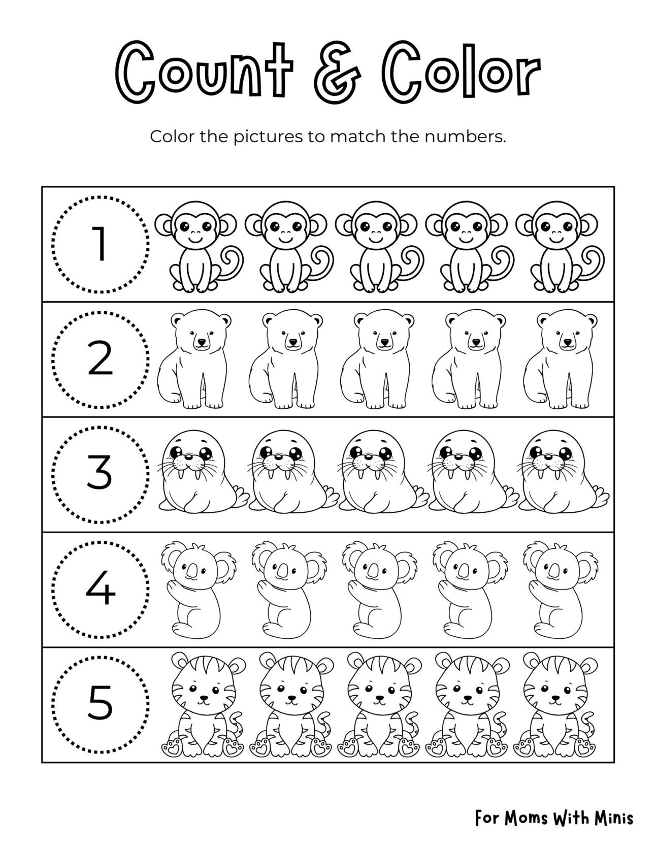 Count and Color The Zoo Animals