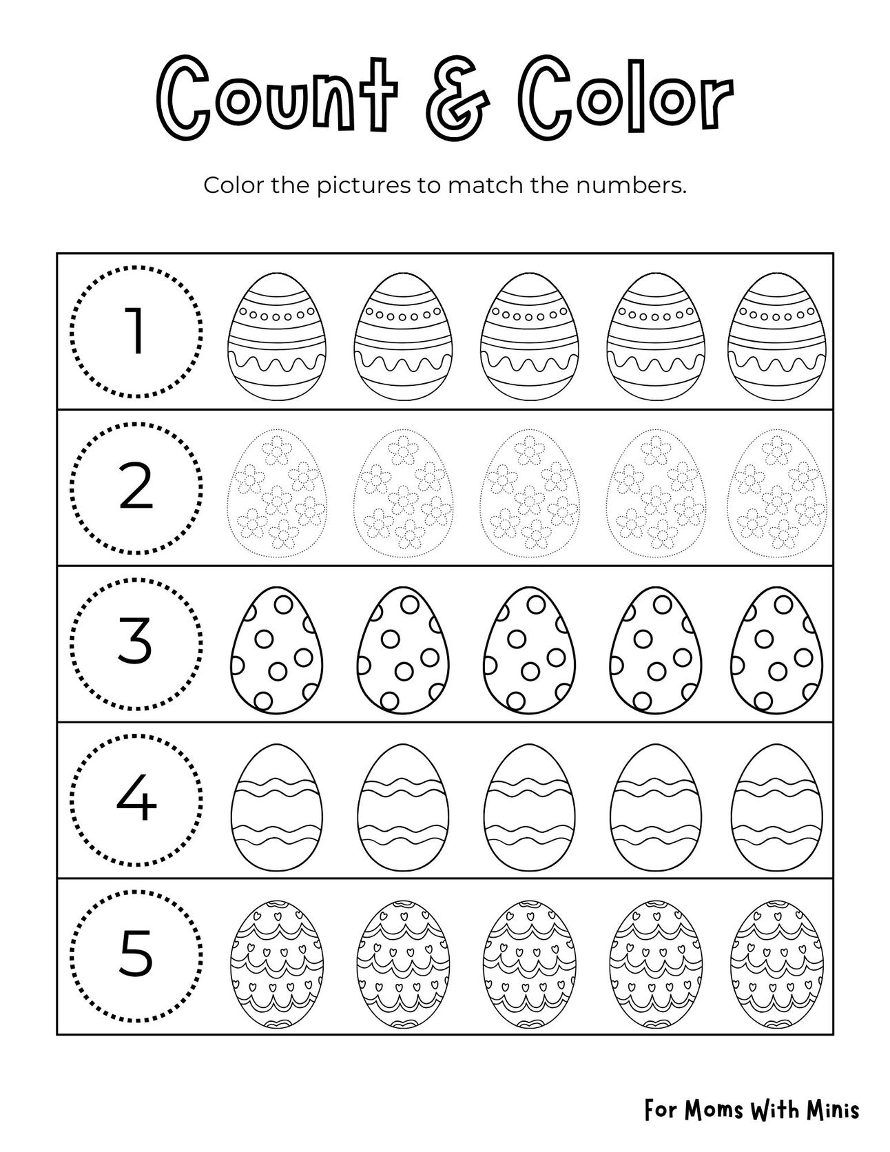 Count and Color The Easter Eggs
