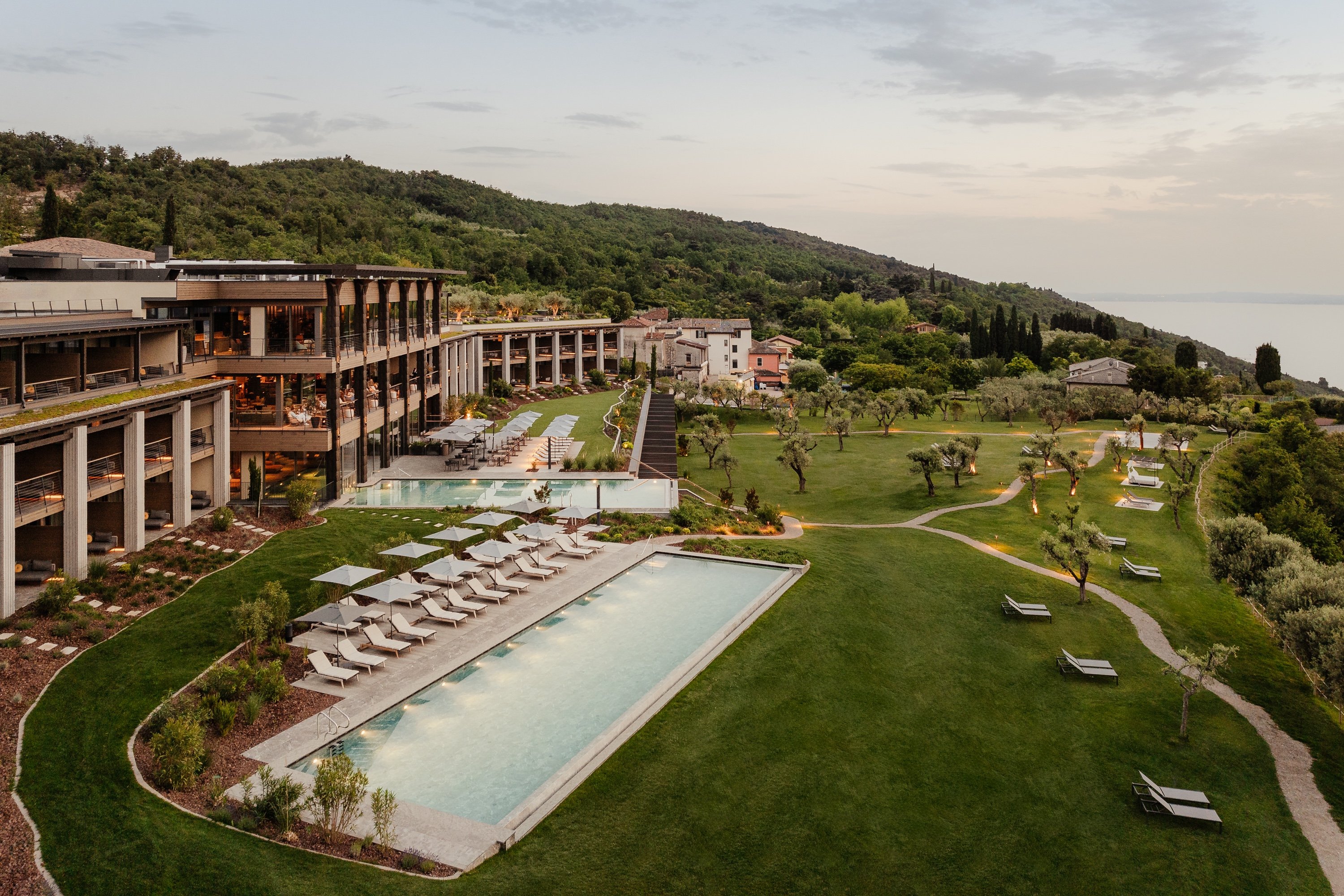 Cape of Senses resort and outdoor pool above Lake Garda
