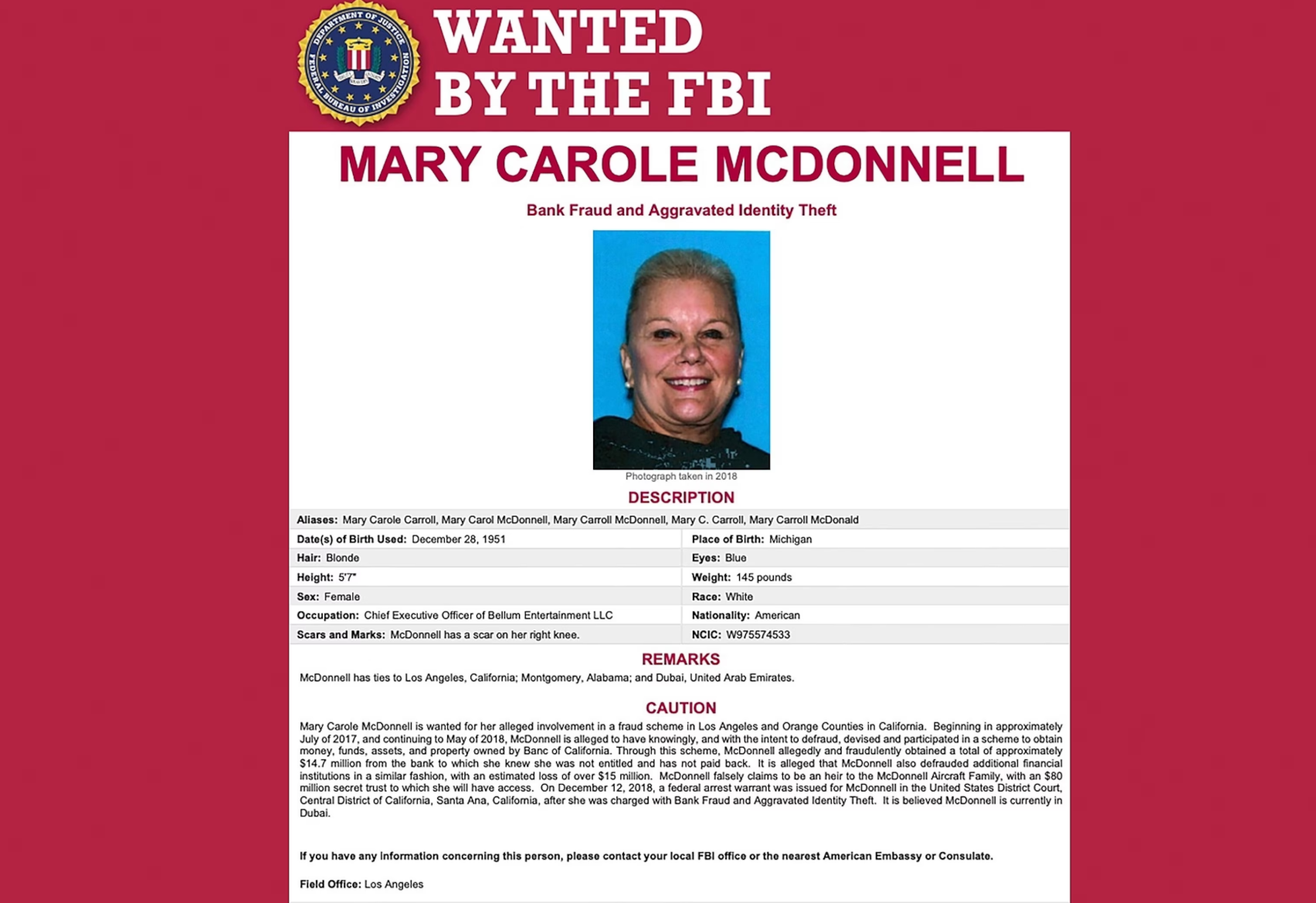 Mary Carole McDonnell, the true-crime producer on the FBI’s Most Wanted list